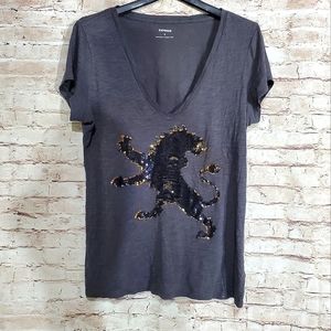 Express Sequin Lion T-shirt Sz L EUC